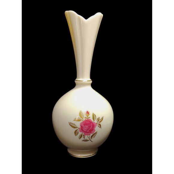 Lenox Rhodora Porcelain Vase w/ Pink Rose & 24kt Gold Trim, Vintage - Picture 1 of 10